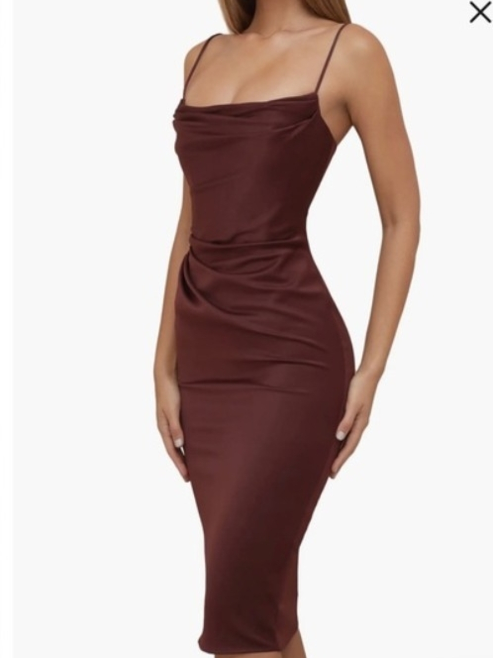 House of CB Anja Raisin Satin Corset Midi Dress, Size XS